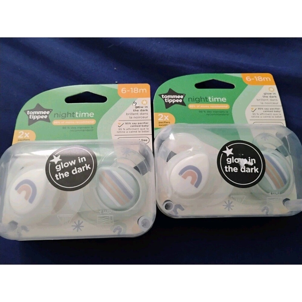 LOT OF 2: Tommee Tippee Night Time Pacifiers 6-18M 2-Pks 4 Total Glow NEW